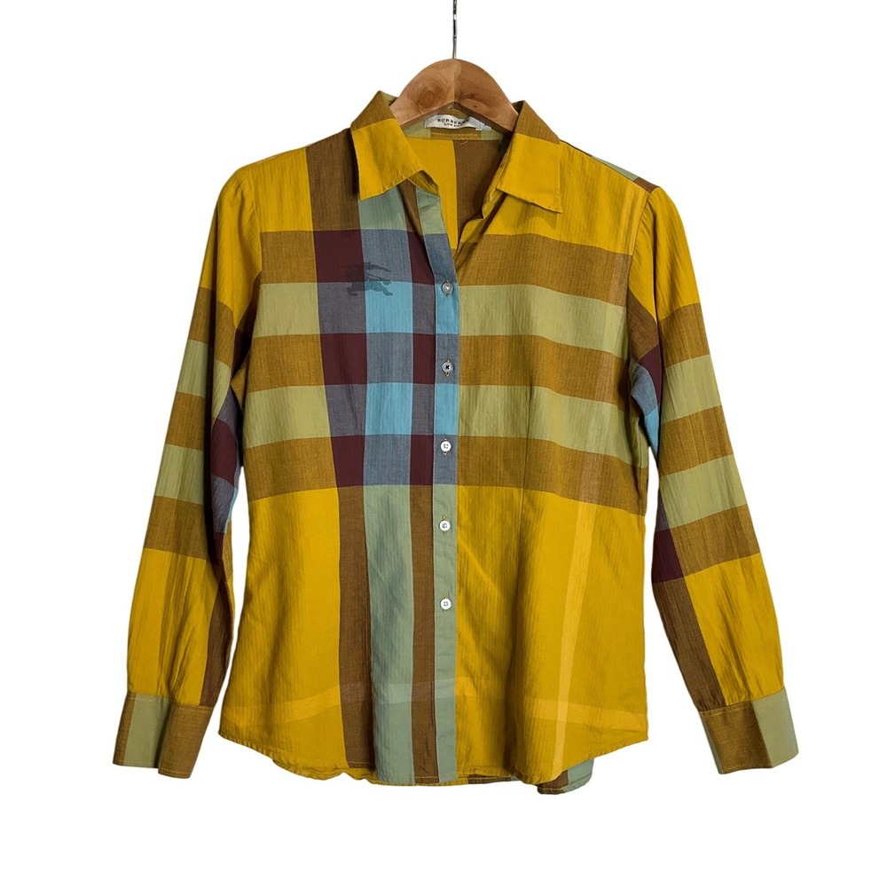 Burberry Kids Shirt‎ Girls London Plaid Yellow Button Up Long Sleeve Heritage XL